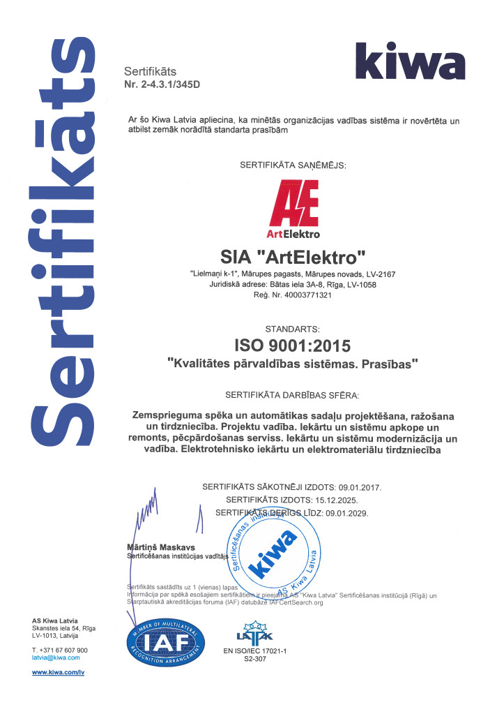ISO 9001:2015 "Kvalitātes vadības sistēmas. Prasības."